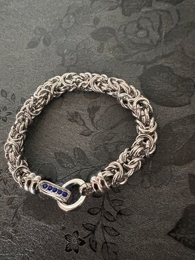 VINTAGE STAINLESS STEEL THICK BYZANTINE MAGNETIC CLASP 7.5" BRACELET